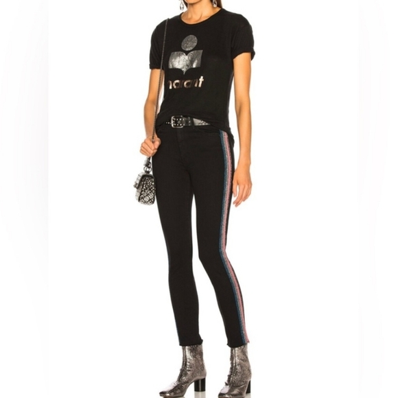 Mother HighWaist looker Ankle fray Black Skinny Jeans In guilty Glitter Racer 28 - Picture 11 of 12